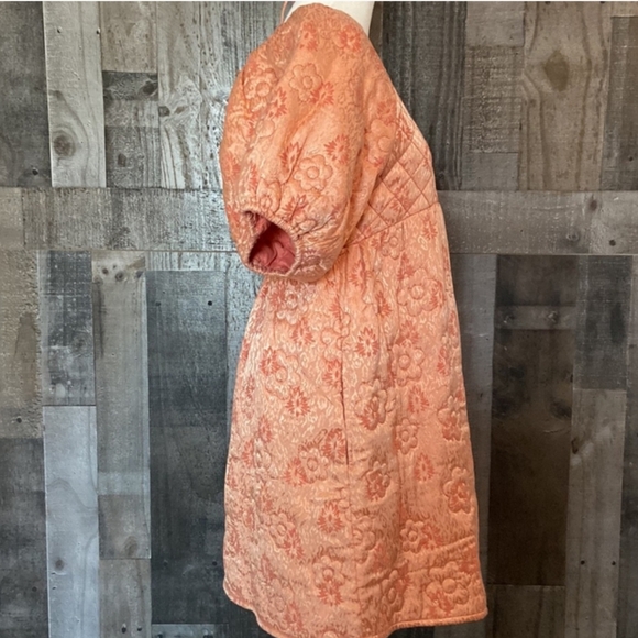 Kimchi Blue Astrid Coral Textured Floral Mini Babydoll Dress Puff Sleeves S - Picture 5 of 14